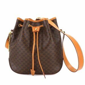 CELINE Macadam Shoulder Bag Leather Brown Gold Hardware - COA included